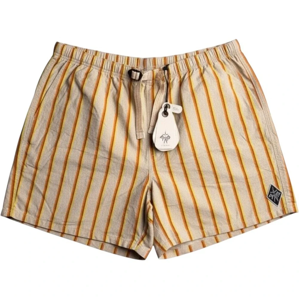 prAna Mens Indio Heritage Short L Yarrow Orange Yellow Striped Sustainable Beach - Picture 1 of 9